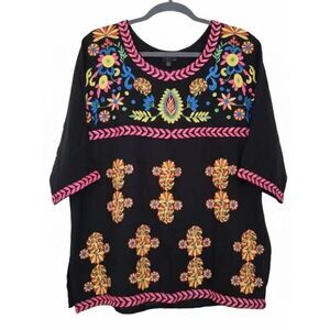 Women medium Mexican full embroidery blouse huipil el interior jalapa hippie top